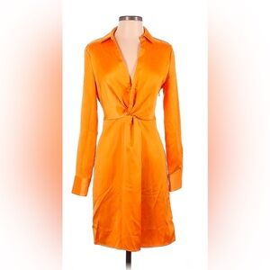 House of Harlow 1960 Knot Twist Dress Womens Extra Large Orange Satin